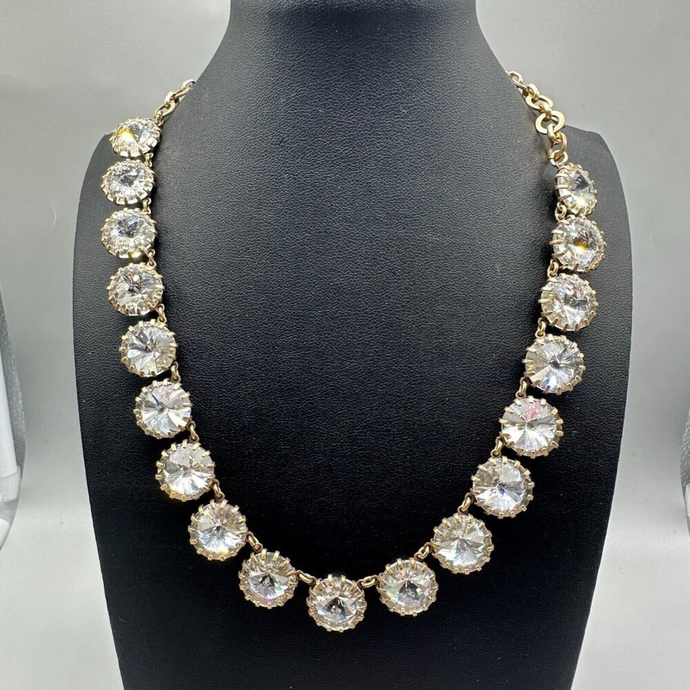 J Crew Brulee Necklace Gold Tone Rivoli Clear Rhinestones Anna Wintour 20"